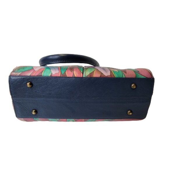 ANUSCHKA  5 Compartments Bag Handpainted Leather Floral Tote Blue Lilies Handbag - Picture 7 of 16